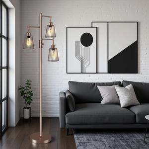 Elegante Lámpara de Pie de Metal con Pantalla de Lino para Dormitorio y Oficina - Product Image 1