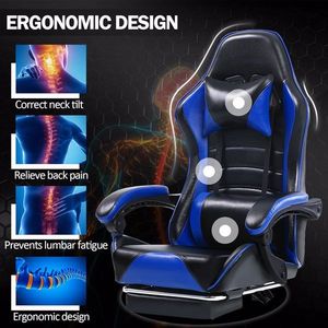 Ergonomic PU Leather <b>Gaming</b> <b>Chair</b> with Footrest Reclining Gamer Office <b>Chair</b> with Lumbar Support <b>for</b> <b>Adults</b> - Product Image 3
