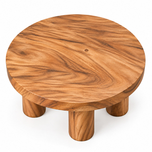 Table basse ronde Kavana, style organique moderne, en bois de Suar massif, qualité supérieure, plateau épais, pour un espace de vie contemporain, vente en gros - Product Image 4