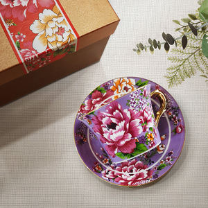 Cadeau exquis de luxe tasse à café en céramique florale et ensemble d'assiettes transfert d'eau imprimé personnalisable cadeaux de nouveauté promotionnels - Product Image 4