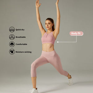 Ensemble de yoga pour femme : Crop top dos nageur rose et legging taille haute mi-mollet, respirant, en Spandex et Polyester, 2 pièces - Product Image 2