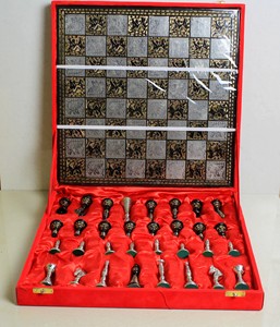 Handcrafted Brass <b>Chess</b> <b>Set</b> With Black And Silver Pieces On Ornate Square <b>Board</b> For Tabletop Use - Product Image 3