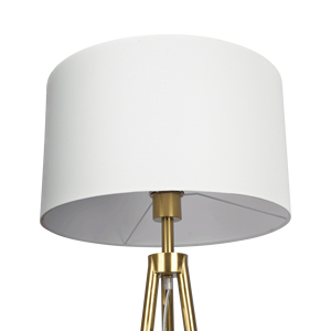 Lampada da Terra Sway in Ottone Dorato con Interruttore On/Off e Triplo Paralume in Tessuto Bianco - Categoria Prodotto: Lampade da Terra - Product Image 3