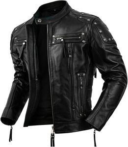 Blouson Moto Décontracté Homme SASPORTS LEAGUE en Cuir PU, Col Montant, Fermeture Éclair Avant, Coupe-Vent, Respirant, Tissé 140g, Hiver - Product Image 1