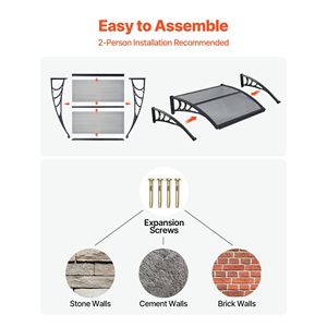 Tettoia per Porta d'Ingresso Esterna 30 X 39 Pollici con Staffa in ABS e Drenaggio, Protezione da Pioggia, Neve e Sole - Product Image 5