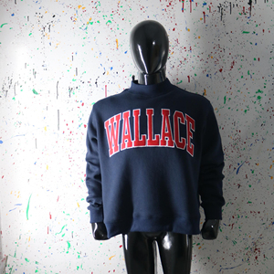 Wallace <b>Navy</b> Blue Turtleneck Sweatshirt Oversized Cotton Knitted Casual Pullover Front Letter Print Unisex CLUSH SPORTS - Product Image 3