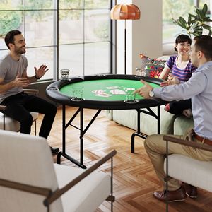 47\" Green Foldable <b>Round</b> Poker <b>Table</b> for 8 Players Casino Style <b>Folding</b> Gaming <b>Table</b> with Cup Holders - Product Image 2