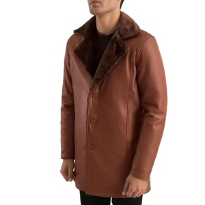 Mens <b>Brown</b> Genuine <b>Leather</b> Coat Warm Winter <b>Jacket</b> Polyester Lined Regular Zipper Stand Collar Casual Luxury Breathable - Product Image 6