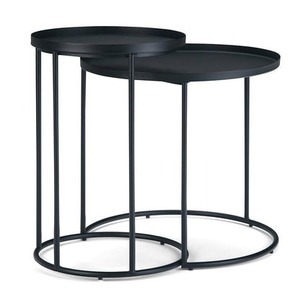 Juego de 2 mesas de centro modernas con estructura de metal, mesas de centro redondas negras para sala de estar, diseño minimalista - Product Image 1