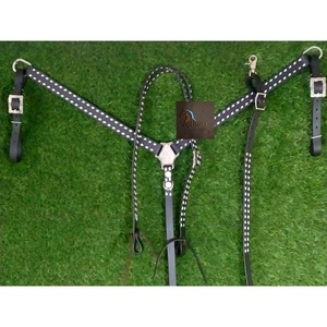 ASHMIRA EQUESTRIAN Western Black <b>Leather</b> Horse Breast Collar & Headstall Set Comfortable & Durable White Buck Stitch Tack Gear - Product Image 1