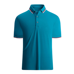 Polo en tricot à manches courtes turquoise pour homme, couleur unie, respirant, coupe classique, style décontracté - Product Image 1