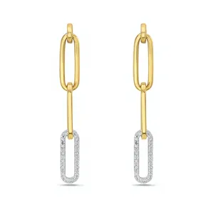 Boucles d'oreilles pendantes en diamant de laboratoire certifié IGI, style paperclip |   Or jaune et blanc 18 carats |   Cadeau de mariage de luxe Street Luxury - Product Image 3