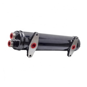 Conjunto de Enfriador de Aceite Diésel para Cummins QSN14 N14 34130916, Cilindro Negro con Puertos Rojos y Soportes de Montaje - Product Image 1