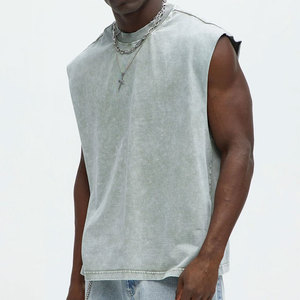 OEM Fashion Clothing Sleeveless Longline Acid Washed Round Neck <b>Cropped</b> Tank <b>Top</b> Streetwear Outdoor Vintage Quick Dry Casual - Product Image 1