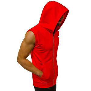Camiseta sin mangas con capucha y cremallera para hombre, ligera, transpirable, de corte muscular, con bolsillo de forro polar, para gimnasio y entrenamiento de invierno. - Product Image 6