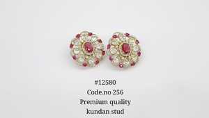 ต่างหูแบบติดหู 12580Kundan ดีไซน์ดอกไม้โบราณ ทำจากทองเหลือง ประดับพลอยสีเขียวชมพู สำหรับผู้หญิง - Product Image 5