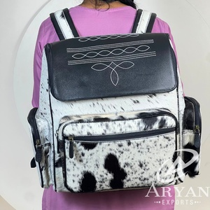 Wholesale Handmade Genuine Cowhide Leather 2026 with <b>Boot</b> Stitch Backpack Purse Tooled Flap Women Travel School Fashion Backpack - Product Image 1