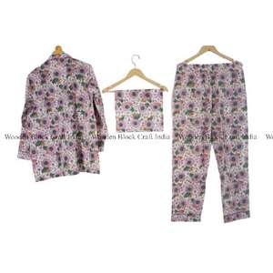 Ensemble de pyjama 3 pièces en coton 100 % naturel pour femme, style vintage, chemise d'été, avec boutons et dentelle florale, tenue de nuit confortable, rangement inclus - Product Image 4