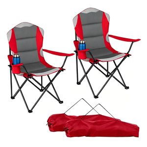 Set di 2 Sedie da Campeggio Pieghevoli Resistenti, Capacità 330 LBS, Imbottitura in Oxford 600D, Sedie Portatili da Esterno con Portabicchieri per Parchi - Product Image 1