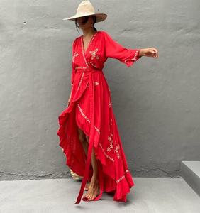 Honymoon ชุดเดรสคลุมสำหรับผู้หญิง,ชุดกระโปรงชายหาดฤดูร้อนผ้าเรยอนปักลายดีไซน์เนอร์ - Product Image 3