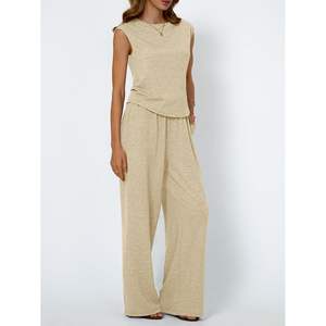 2025 2025 été deux pièces pour salon ensembles pour femmes genou plage tenues correspondant haut pour vacances voyage printemps mode tissu - Product Image 3