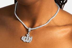 Collier Pendentif Lettre Islamique en Moissanite de Luxe, Argent 925 Plaqué Rhodium, Chaîne Maille Cubaine Style Hip Hop, Unisexe, Usage Quotidien - Product Image 4