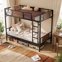 Lit superposé double moderne en métal et bois, sur mesure, durable, noir, avec échelle intégrée, idéal pour chambre d'hôtel - Vente en gros