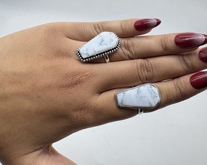 Natural White Howlite Coffin Shape <b>Ring</b> Silver Plated Handmade Gemstone <b>Ring</b> <b>Adjustable</b> Statement <b>Ring</b> Wholesale Women Jewelry - Product Image 6
