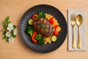 Modern <b>Ceramic</b> Serving <b>Plate</b> Round Dark Stoneware Durable Solid Design For Dinner Party Home Restaurant Use - Product Image 3