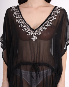 2024 Women Black Bikini Cover-Up with Floral hand Embroidery 100% Polyester Material Breathable & Quick Dry Beachwear caftan - Product Image 5