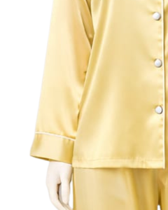 Conjunto de Pijama de Satén Amarillo Personalizado para Mujer, Manga Larga, con Botones, Estilo Seda, Ropa de Dormir de Dos Piezas, Conjunto Cómodo para Estar en Casa - Product Image 4