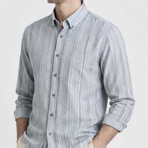 Camisa de Hombre a Rayas con Botones, 100% Algodón, Manga Larga, Informal, Transpirable, para Verano - Product Image 1