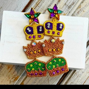 Pendientes de Letras con Cuentas para Mardi Gras, Pendientes Colgantes de Moda con Pedrería, Tema de Color Clásico, para Mujer - Product Image 3