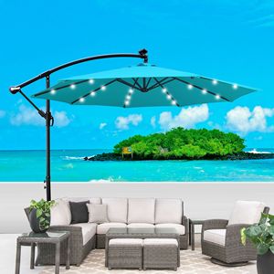 Ombrellone da Esterno da 3 Metri con Luci LED Solari, Impermeabile, 8 Stecche, Base a Croce con Manovella per Esterni - Product Image 3