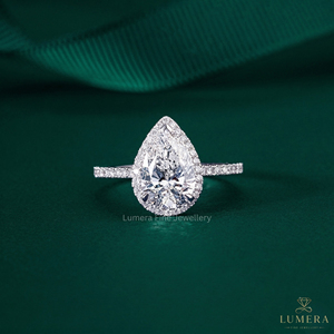 Exquisite Pear Cut Lab Grown Diamond IGI Certified <b>Ring</b> With Radiant Halo Surround, Fully Diamond Pave Band, <b>Open</b> Basket <b>Ring</b> - Product Image 2