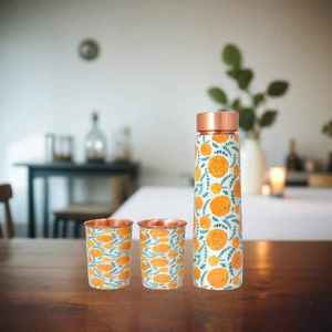 Botella de Agua de Cobre con Estampado Floral de Caléndula, Botella de Diseño Reutilizable a Prueba de Fugas, Set de Regalo de Viaje con Logotipo Personalizado - Product Image 5