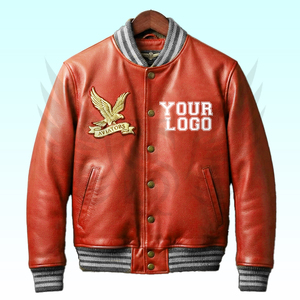 Veste bomber pour homme en tissu chenille orange, style varsity, surdimensionnée, avec lettres en chenille, plusieurs patchs, manches en simili cuir brodé - Product Image 1
