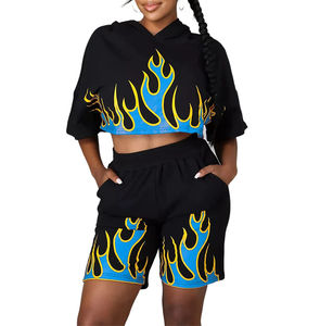 Ensemble d'été 2 pièces pour femme : Crop Top à capuche zippé et Short de motard en coton - Product Image 3