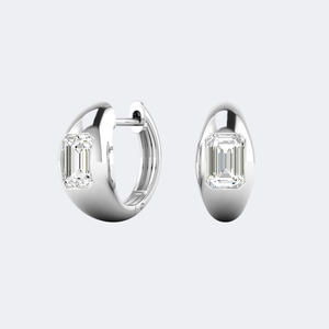 Pendientes de aro anchos tipo Huggie con diamante cultivado en laboratorio de corte esmeralda de 1.00 CTW, oro de 14K, VVS VS DEF, engaste plano, banda brillante gruesa, joyería - Product Image 5