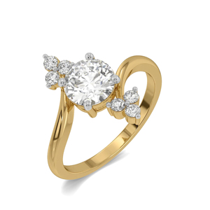 Anillo de Compromiso de Oro Amarillo con Diamante, Corte Brillante Redondo, Diseño Floral, Joyería Fina Clásica para Mujer - Product Image 1