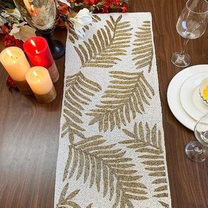 Camino de Mesa Moderno de Algodón Bordado con Patrón de Hojas Doradas para Decoración del Hogar - Product Image 6