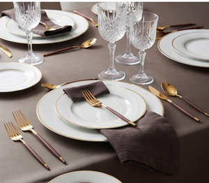 Ensemble de couverts plaqués or de luxe avec design moderne, manche brun, passe au lave-vaisselle, pour mariage, fête et restaurant. - Product Image 3
