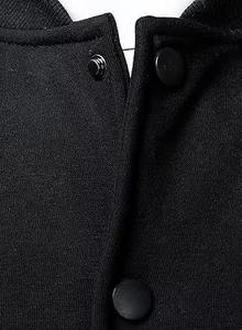 Blouson bomber noir en PU pour homme avec manches en cuir, col rabattu, coupe décontractée, couleur unie, fermeture boutonnée, idéal pour l'automne - Product Image 2