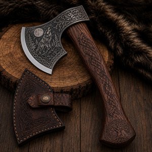Handcrafted Viking Etched <b>Axe</b> High Carbon Steel Hatchet with <b>Wood</b> Handle DIY Camping Outdoor Gift for Collectors 3-Year Warranty - Product Image 5