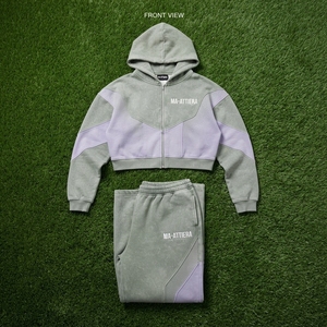 Conjunto deportivo informal de dos piezas para mujer, con sudadera corta con cremallera y bloques de color, y pantalones deportivos de pierna ancha. - Product Image 6