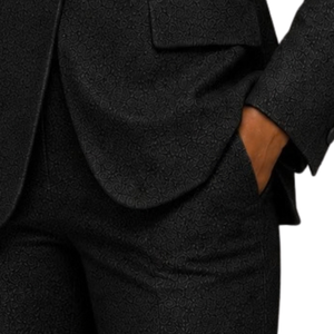 Black Woolen Textured <b>Women's</b> Elegant Tailored <b>Single</b> <b>Breasted</b> Formal Business Office Wear Dressy Fashion Suit <b>Coat</b> Notched - Product Image 5