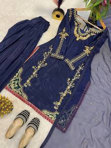 Traje Salwar TENNECY de crepé natural pesado con bordado de moti hecho a mano, manga larga, estilo fiesta para mujer, para todas las estaciones, sin arrugas, de secado rápido. - Product Image 4