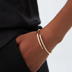 Yellow 14K Gold Graduated Lab Grown Round Brilliant Cut Filled Diamond Luxury Open <b>Bangle</b> <b>Bracelet</b> - Product Image 6