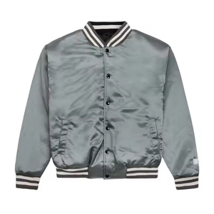 Chaqueta Varsity Negra para Hombre, Color Sólido, Cuello Camisero, Corte Regular, para Otoño, Forro de Satén, Material de Poliéster - Product Image 2