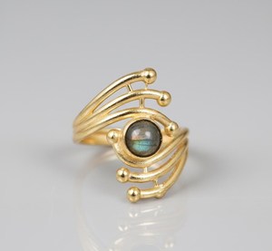 Unique Celestial Wave Labradorite <b>Ring</b> Gold Vermeil Multi-Band Spiral Natural Stone <b>Ring</b> <b>Adjustable</b> Artisan Jewelry Supplier - Product Image 1